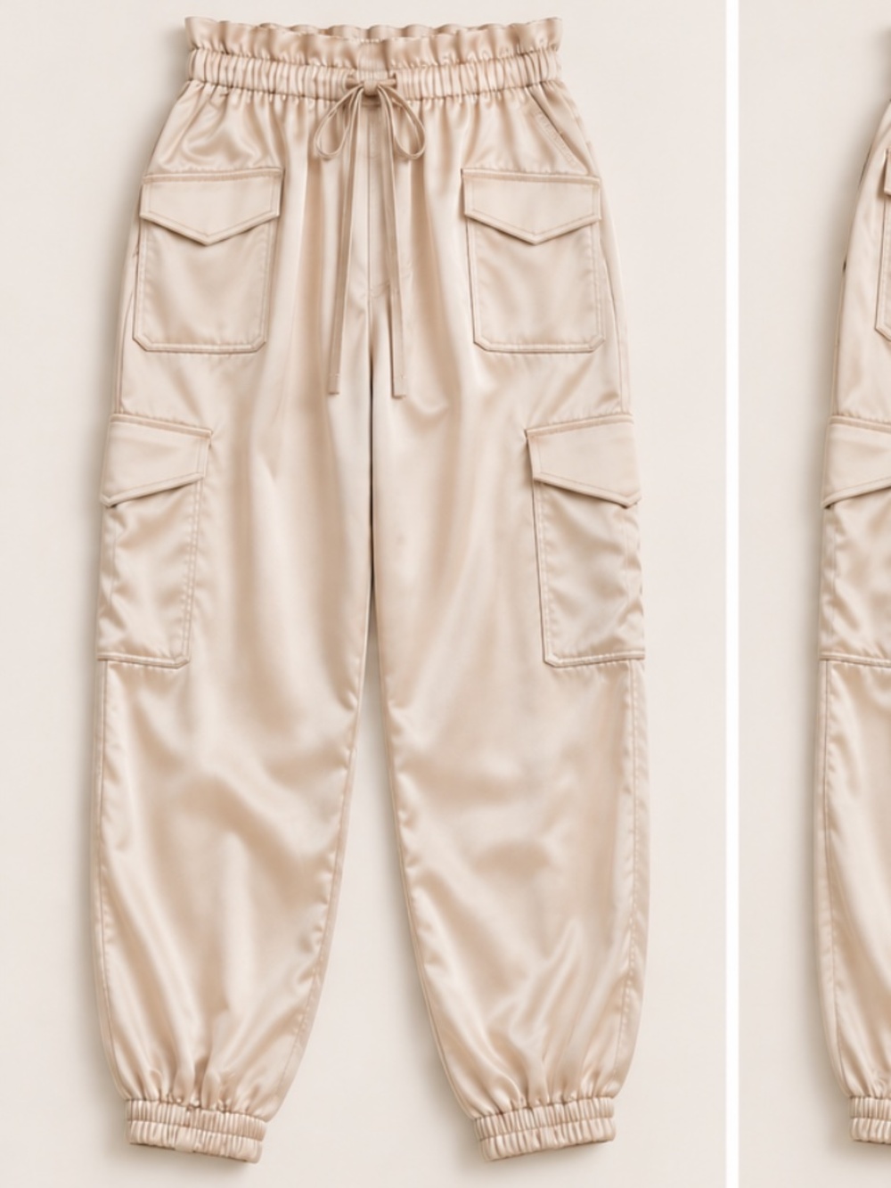 Banana Republic Satin Cargo Jogger Pants Ivory Cream Size M